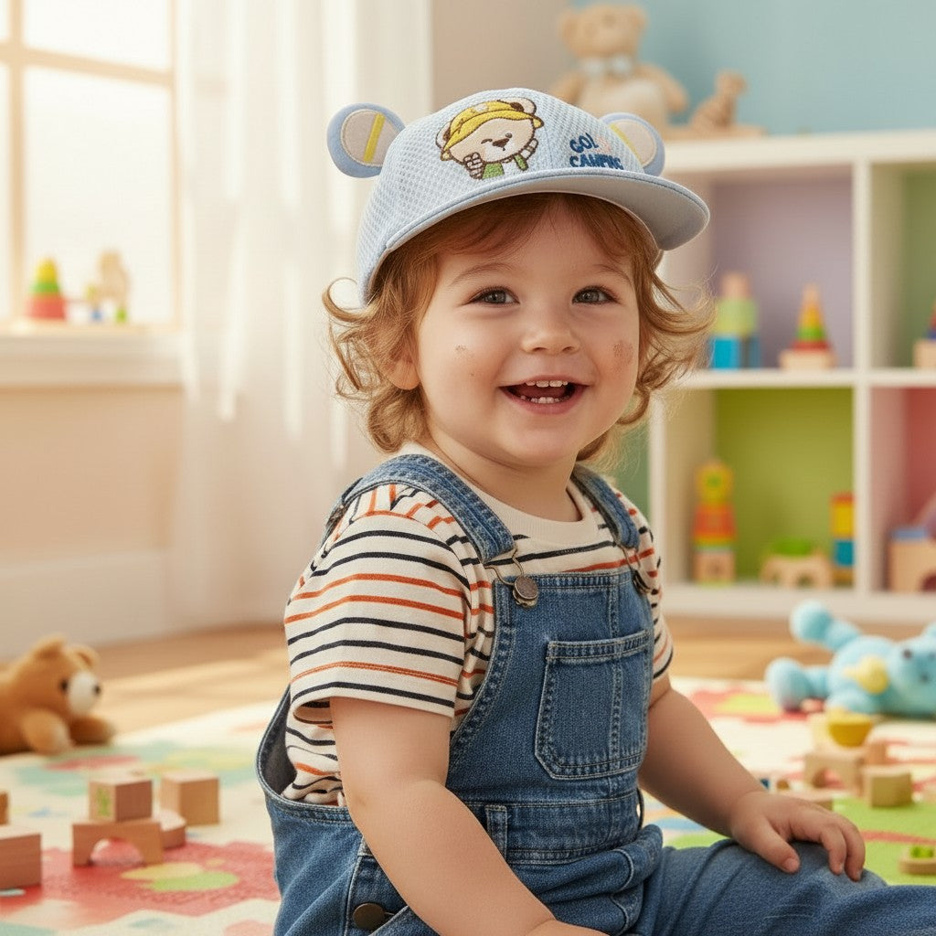 Kids Cap for Boys & Girls – Soft Cotton Baby Hat with Cute Bear Design