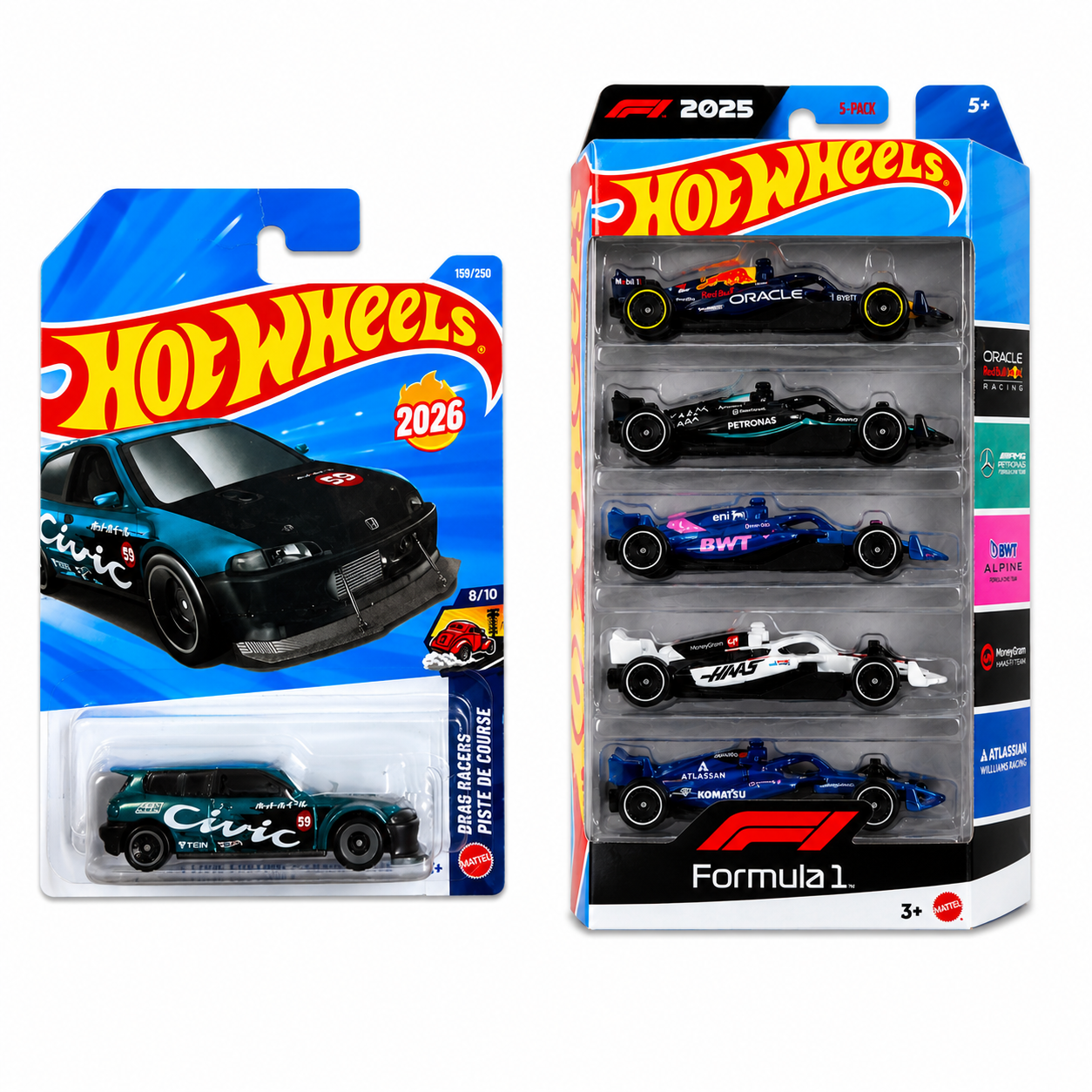 Hot Wheels Racing Combo Pack – Formula 1 5-Pack + Honda Civic Drag Racer