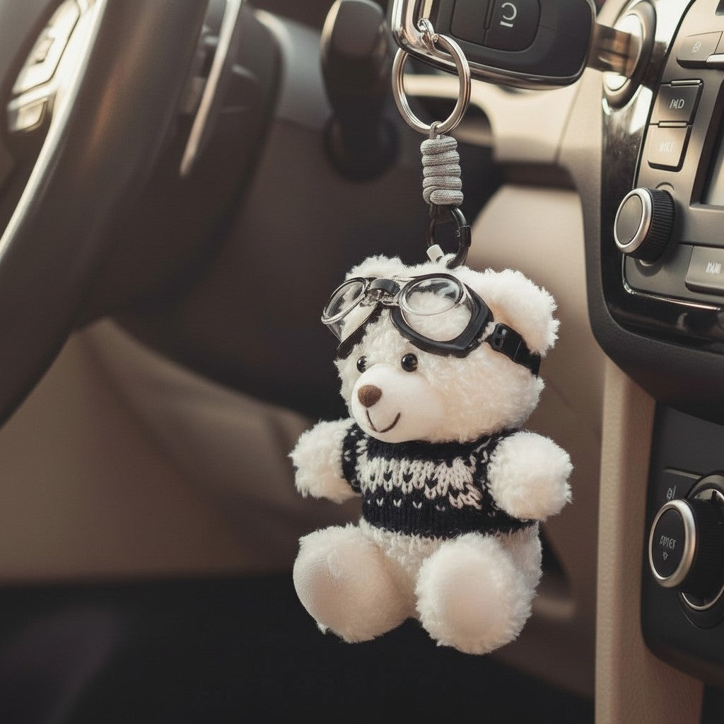 Cute Teddy Bear Keychain with Goggles