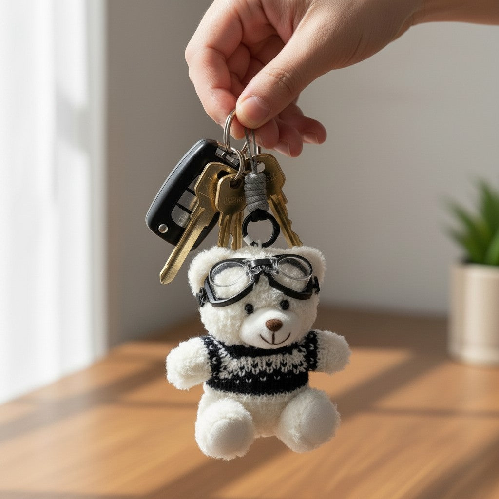 Cute Teddy Bear Keychain with Goggles